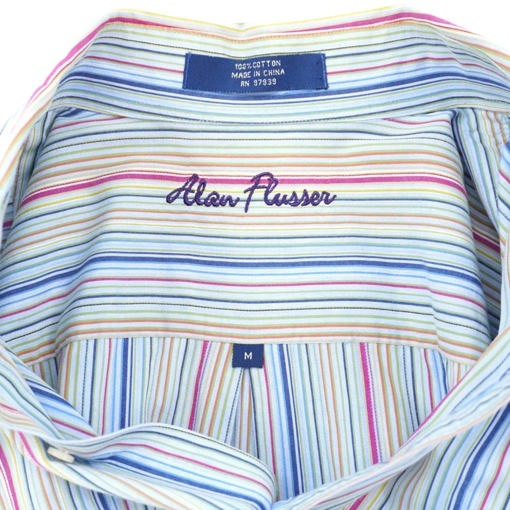 Alan Flusser‎ Men's Medium Multicolor Striped Cotton Button-Down Shirt